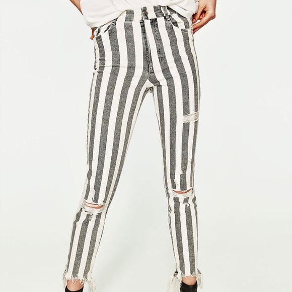 high rise striped jeans